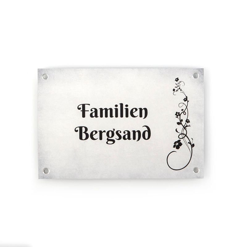 Dørskilt med vintage bunn og blomst 9x13,5 cm