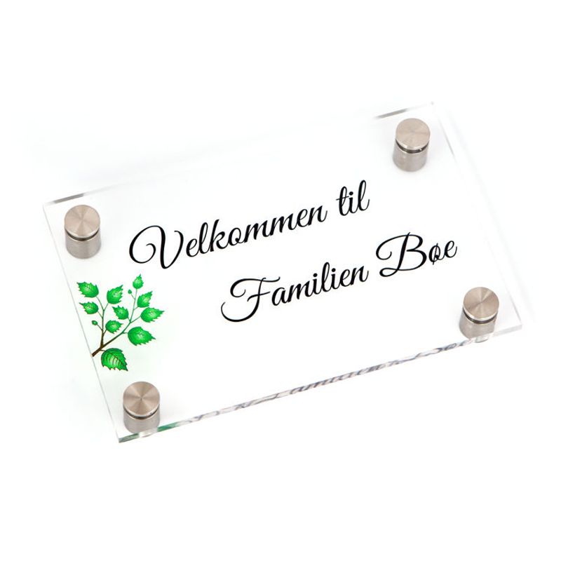 Dørskilt i klar akryl med avstandsstykker i stål    11x17 cm