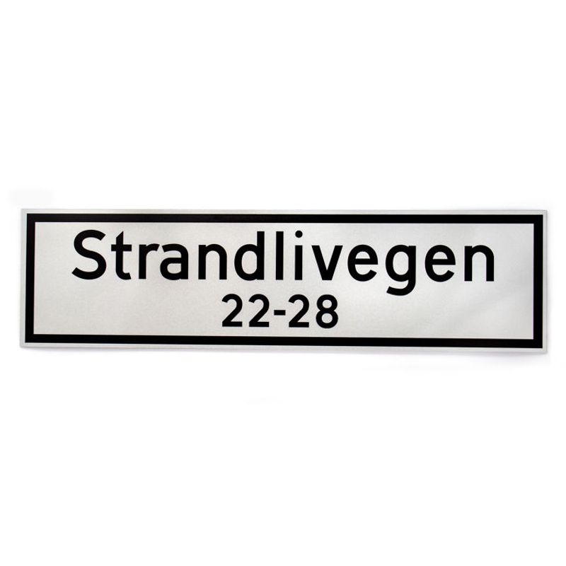Tilvisningsskilt med veinavn/husnummer dobbeltsidig 16x60 cm