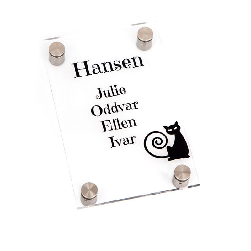 Dørskilt i klar akryl med avstandsstykker i stål    17x11 cm