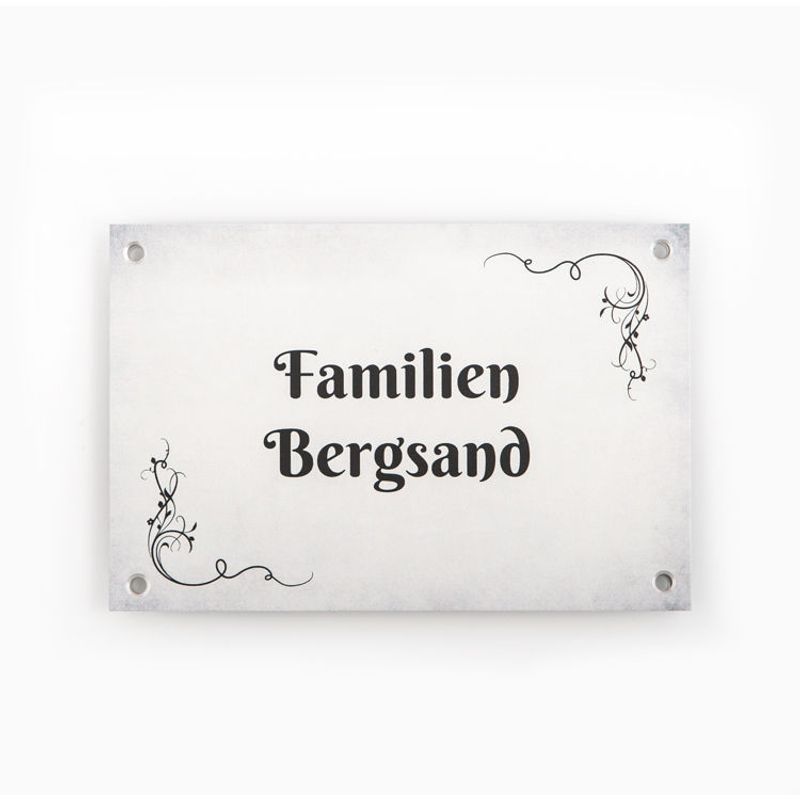 Dørskilt med vintage bunn og dekor   9x13,5 cm